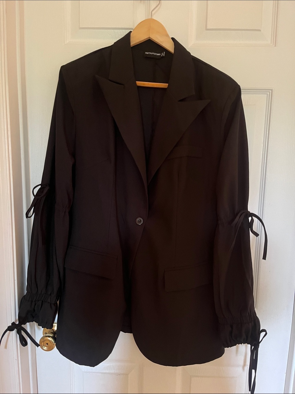 PrettyLittleThings Drawstring Sleeve Black Blazer Jacket - size 12